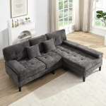 Modulaarne suur L-kujuline nurgadiivan &scaron;enillist, 3-kohaline diivanvoodi koos Chaise Lounge'i ja jalatoega, diivan v&auml;ikestele korteritele, antiikhall