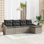 Modernes Terrassenm&ouml;bel Set 5-teiliges Sofa Set f&uuml;r Terrasse Outdoor Sofa mit Kissen Gartenm&ouml;bel Poly Rattan in Hellgrau