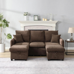 Multifunktionale Sofa-Set, Antikbraun Ecksofa U-Form-Dreisitzer Polster-Sofa mit Staufunktion - Schubladen + Hocker mit Staufach, modular zerlegbares mit Schlaffunktion, Chenille-Bezug
