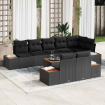 Polyrattan Gartensofa-Set 8 St&uuml;cke modular in Schwarz - Gartenm&ouml;bel-Set 8-teilig aus Polyrattan mit Akazienholzgestell und Kissen f&uuml;r Terrasse und Garten