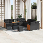 Modulares Gartensofa-Set 17-teilig schwarz Poly-Rattan mit Kissen, 17-teiliges Rattansofa f&uuml;r Garten als Outdoor-Sofagarnitur