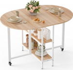 Mondeer Mobiilne kokkupandav s&ouml;&ouml;gilaud 2 avatud riiuliga &Uuml;mmarguse &auml;&auml;rega disain V&auml;ikesed ruumid S&ouml;&ouml;gituba K&ouml;&ouml;k 120 x 80 x 75 cm Tamm ja valge