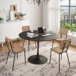 Zepneiy kaasaegne &uuml;mmargune s&ouml;&ouml;gilaud, 120 &times; 120 &times; 75 cm, neljast osast koosnev lauaplaat, massiivpuidust tekstuur, metallist alus, juhuslik k&otilde;rvallaud, must (laud ei kuulu komplekti)