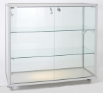 MHN Half-Height Glass Display Cabinet with Wheels D 41.5 x W 98 x H 95 cm - Wide Counter Display Cabinet Glass Lockable - Flat Sales Display Case - Without Lighting