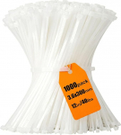 Kaabli sidemed, 1000 t&uuml;kki 12 tolli valge 300 x 3.6mm nailon sidemed t&otilde;mbetugevus 40lb UV-kindel plastist sidemed ise lukustades suur raskeveokite kaabli &uuml;mbris Tidy juhtmete jaoks