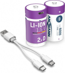 ANSMANN aku Mono D 5400mAh USB laetav 1.5V 2 tk C-t&uuml;&uuml;pi &uuml;hendusega LED laadimisindikaator kaugjuhtimispuldi, kontrollerite, lampide, m&auml;nguasjade ja raadiote jaoks.
