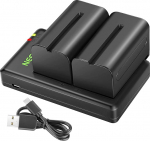 NEEWER asendusakude ja laadija komplekt NP-F750, 2 pakki 5600mAh akusid ja USB-laadija, &uuml;hildub Sony NP-F550, 570, 750, 770, 930, QM71, QM91, QM71D LED-valgusega, monitoriga, motoriseeritud