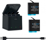 Coolshow Hero 8 akupakett 2 akut 1220 mAh koos kaitsekoti ja 3-kanalilise laadijaga K&otilde;ik &uuml;hes aku hoiu- ja laadimisjaamas, mis &uuml;hildub GoPro Hero 8/7/6/5/2018 Black'iga (2 akut + 1 aku)