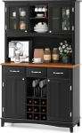 GIANTEX k&ouml;&ouml;gikapp Buffet kapp veiniriiuliga, k&ouml;&ouml;gibuffee k&uuml;ljepaneel 3 sahtliga ja 4 kapiga ustega, hoiukapp k&otilde;rge kapp reguleeritavate riiulitega, 112 x 43 x 184,5 cm (must)