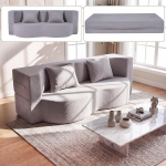 RELAX4LIFE Schlafsofa, Boneless Bodensofa mit Schlaffunktion, Teddy-Fleece Klappsofa mit 2 Kissen, umwandelbares Kompressionssofa, Schlafcouch f&uuml;r Wohnzimmer, Schlafzimmer, G&auml;stezimmer (Grau)