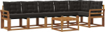 7-teiliges Outdoor-Sofa-Set, Gartenlounge aus massivem Akazienholz und Textilene, modulares Gartenm&ouml;bel-Set mit Sitzkissen f&uuml;r Terrasse, Balkon und Garten, Natur und Schwarz