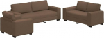 3-teiliges Sofa-Set aus braunem Stoff mit Kissen, Breiten Armlehnen und stabilem Holz-Metall-Rahmen, dick gepolstert f&uuml;r bequemes Sitzen, ideal f&uuml;r Wohnzimmer, B&uuml;ro