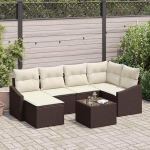 Modulares Gartensofa Set 7 St&uuml;ck Braun Creme Outdoor Sofa Set f&uuml;r 6 Personen Gartenm&ouml;bel mit Stauraum Garten Essgruppe Gartenm&ouml;bel Braun Creme