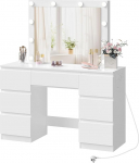 WOLTU Hollywoodi garderoobilaud valgustuse ja pistikupesaga, reguleeritav heledus, garderoobilaud koos LED-peegliga, kosmeetikalaud 7 sahtliga, 110 x 140,5 x 39,5 cm, magamistuppa, valge v&auml;rviga.