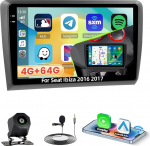 Roinvou 4+64G Android 15 autoraadio Seat Ibiza 2016 2017 koos Carplay Android autoga, 9-tolline autoraadio Incell puuteekraaniga koos GPS Bluetooth EQ WiFi RDS FM SWC MIC tagurduskaameraga