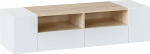 Living Room TV Stand with Two Double Doors Two Hinged Doors and Two Small Shelves White Colour with Oak Detail Dimensions 138 x 36 x 42 cm