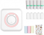 WANGCL Mini Printer, Portable Pocket Printer, Inkless Photo Printer with 13 Rolls, Printer Paper for Wireless Printer for iOS/Android Smartphone (Pink)
