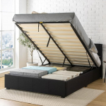 Zinus Maddon voodi 140 x 200 cm, k&otilde;rgus 31 cm, voodi all hoiuruumiga, Ottomani gaasit&otilde;stukiga polsterdatud voodiraam, hoiuruumiga, must