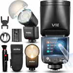 Godox V1 MID S kaamerav&auml;lk Sony jaoks koos AK-R11 kuppelhajutiga, 55Ws &uuml;mmarguse peaga speedlite, 24 mm optika, 650+ v&auml;lk, TTL/HSS 1/8000s, V1MID reisiv&auml;lk Sony Alpha A9 III a7III a7CII a7IV a7C jaoks