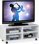 Relaxdays TV Board with 4 Compartments with Wheels for CDs, DVDs and Console, Phonotic for Living Room, HBT 35 x 80 x 35 cm, White