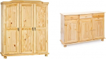 Inter Link Farmer's Wardrobe, Hallway Cupboard, Country Cabinet, 3 Doors, Solid Pine Natural Varnished & Sideboard with Three Doors and Three Drawers, Brown Colour, 130 x 87 x 43 cm
