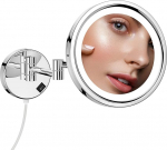 DOWRY Make-Up Mirror with Lighting, 10 x Magnifying Mirrors, Wall Mounting, 3 LED Colours Lights, Cosmetic Mirror, Shaving Mirror for Bathroom, Diameter 25 cm, Chrome