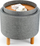 COSTWAY Stool with Storage Space, Round Footstool with Removable Lid, Padded Makeup Stool up to 150 kg, Ottoman Upholstered Stool Modern for Living Room, Bedroom (Grey)