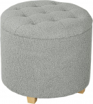 HOMCOM 45cm Runder Aufbewahrungshocker, Teddy Fleece Hocker mit abnehmbarem Deckel und Holzbeinen, getufteter Hocker f&uuml;r Wohnzimmer, Schlafzimmer, Flur, grau