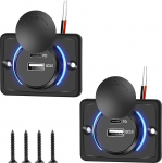 Kahe USB autolaadija pistikupesa, QC3.0 & PD USB-C autolaadija 12V-24V kiirlaadimise pistikupesa veekindel laadimispaneel meres&otilde;iduki, auto, mootorratta, matkaauto, paadi jaoks (2 tk)