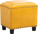 HM&DX Square Leather Ottoman Footstool, Retro Padded Rivets Footstool Stool Solid Wood Shoe Change Stool Seat Yellow L
