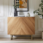 roomfitters 99,1 cm Modern Sideboard Buffet kabinet Herringbone Mid-Century Credenza koos ustega Media Console with Storage Space Wine Cabinet for Kitchen Living Room Entrance Area Oak, Gold Metal Legs