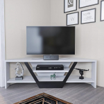 Hanah Home stiilne telerialus, 120 cm lai, valge ja must, 100% melamiinkattega puitlaastplaat, 18 mm paksune, kaasaegne disain elutuppa ja meelelahutusruumidesse