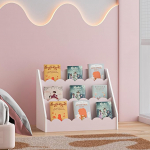 [en.casa] Vestnes laste raamaturiiul 3-kohaline Montessori seisev riiul lainekujundusega 48 x 61 x 30 cm Cotton Candy/valge