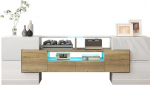 KecDuey Stiilne TV kapp, 145 cm TV Lowboard, High Gloss White, TV pingid LED valgustusega ja klaasist lauaplaadiga, elutoa m&ouml;&ouml;bel. Kaasaegne disain (valge + puiduv&auml;rv, 145 cm)