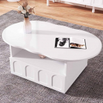 KOMHTOM valge kohvilaud pilvepinnaga, elutoa laud koos hoiuruumiga, kaasaegne v&auml;ike laud, k&uuml;ljelaud sahtlitega ja avatud hoiukambriga (B)