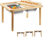 FUNLIO Wooden Feeling Table with 2 Compartments for Toddlers 1-5, 3-Level Height-Adjustable Children's Dining Table with Warp-proof Plywood Lid, Play Sand and Water Table, CPC Certified