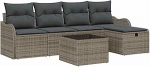 6-teiliges Garten Sofa Set mit Kissen Grau Poly Rattan, 2-Sitzer Garten Sofa mit Stauraum & Kissen Grau Poly Rattan Gartenlounge Model3360300