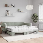 LAPOOH Tagesbett Ausziehbar mit Matratzen Hellgrau 100x200 cm Samt, Schlafsofa, Daybed, Daybed, Bettsofa, Diivanvoodi, Sofabett, Schlafcouch, Jugendbett, Bettgestell, Bettcouch - 3197094