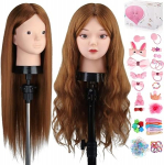 TopDirect 60 cm / 23.5 Inch 80% Real Hair Hairdressing Head Makeup Doll Head Makeup Hairdressing Practice Mannequin Head with DIY Hair Hairstyles Set
