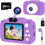 GlobalCrown laste kaamera, Mini laetav laste digitaalne kaamera, videokaamera kingitused poistele t&uuml;drukutele 3~9 aastat, 12MP HD video Dual Lens Selfie Camera m&auml;nguasi (32GB kaart kaasas)