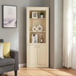 [en.casa] Eura Corner Cabinet with 2 Doors, Tall Cabinet, Bookcase, Filing Cabinet with 3 Open Shelves, Corner Shelf for Living Room, Office, Hallway, 170 x 62 x 30 cm, Oak