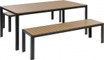 Practical Garden Furniture Set Artificial Wood 2 Benches Table Light Brown/Black Nardo