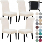 SPRINGRICO 4 Pack Dining Room Chair Covers with seat Belt, Stretch Parsons Chair Slipcover Washable Kitchen Dining Chair Cover Removable Seat Protector Set of 4, S3- Cream Color