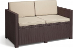 Allibert by Keter Victoria Garden Lounge diivan 2-kohaline istme- ja seljapatjadega plastikust lamedast rotangist pruun / Taupepruun