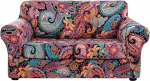 Lamberia Printed Sofa Cover for 2 Pillows, Couch High Elastic Sofa Slipcovers, 3 Pieces Two Seater Slipcover with Two Separate Pillowcases, Elastic Bottom, Floral Pattern (Purple)