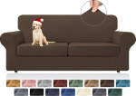KEKUOU Stretch Couch Covers for 2 Pillows Couch Sofa Sofa Cover Slipcover for 2 Separate Pillows Couch with Soft Elastic Furniture Protector for Dogs Kids (Loveseater, Chocolate)