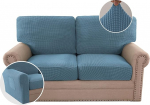 H.VERSAILTEX 2023 Neue Version 6 St&uuml;ck Sofabez&uuml;ge Stretch Zweisitzerbez&uuml;ge f&uuml;r 2 Kissen, Couch, Anti-Rutsch-Couch&uuml;berz&uuml;ge, Jacquard-Spandex, Couch&uuml;berz&uuml;ge, Staubblau, suurus M