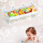 SICSHTOP Bath Toy Net - 60cm Mesh Baby Bath Toy Organizer with 3 Large Compartments, Quick Drying Design and 4 Strong Suction Hooks, Bathroom Storage for Toys