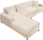 NAISI Sectional Diivan Cover Velvet Eraldi diivanipadjad L kuju pehme Stretch diivanikatted koos 2 padjakattega vasakule/paremale Chaise Lounge'ile (3 istekohta + 1 Chaise, beež)