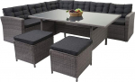 Mendler HWC-A29 Pol&uuml; rotangist aiam&ouml;&ouml;blikomplekt Lounge s&ouml;&ouml;gilaua komplekt Diivan + 2 x Jalatsid - Hall, padjad hallid